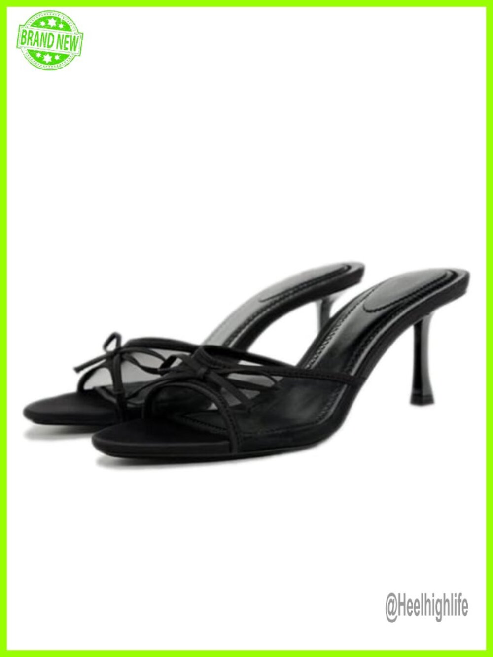 Women's Mesh Bow Kitten Heel Sandals Point Open Toe Low Heels Slide Mules Formal